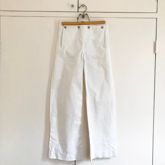 High Waisted Wide Leg White Sailor Navy Pants 28 - Picture 8 of 10